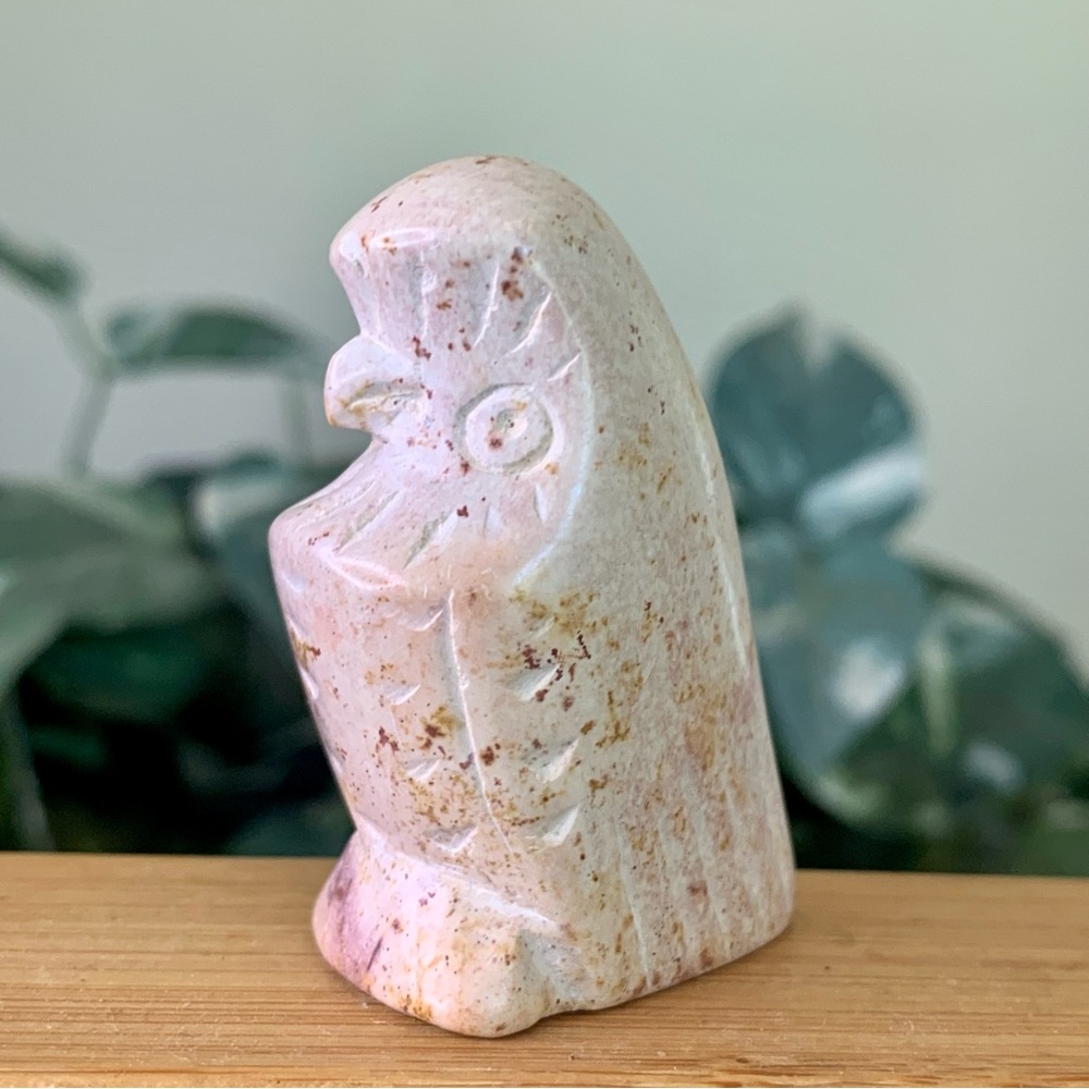 Spotted Kisii Soapstone Owl Carving Hand Carved Stone Animal Bird Figurine 2" - Picture 5 of 8